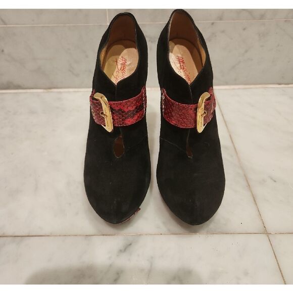 MassimoChic Black Sued and Red Snake Skin Heels Size 8 - Picture 2 of 7